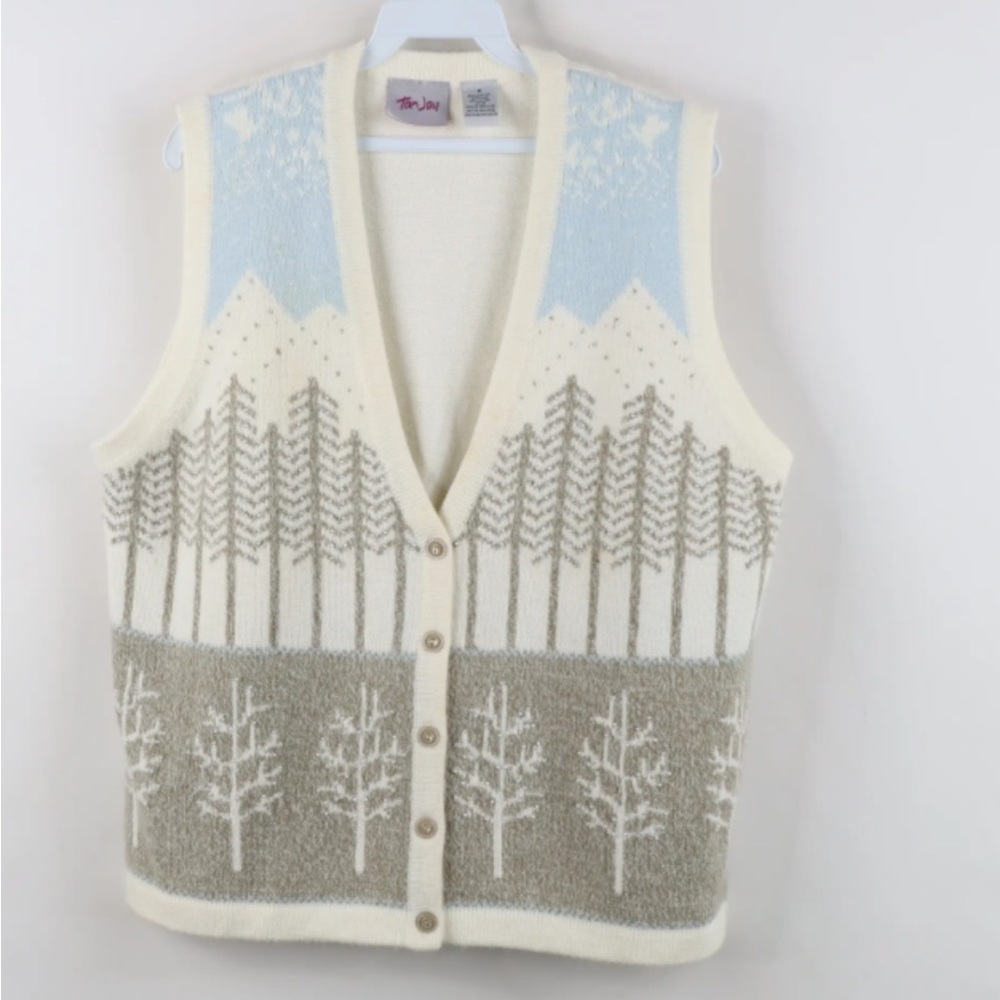 TanJay Cream Knit winter scene vest size M - Picture 2 of 8
